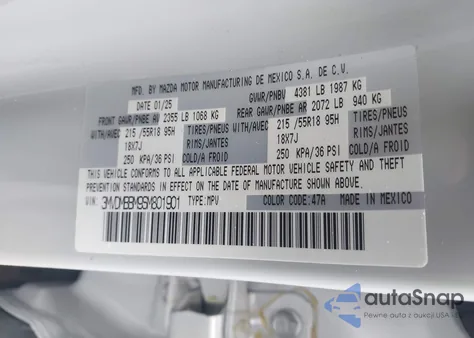 2025 Mazda Cx-30 2.5 S Select Sport z USA, uszkodzony, nr VIN 3MVDMBBM9SM801901